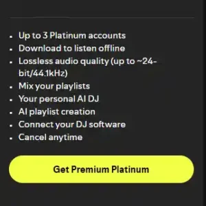 Spotify Platinum Premium 1 month plan $6.99 per month